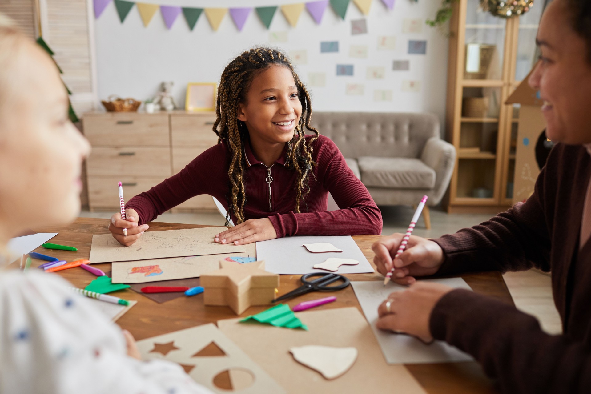 Smiling Girl Enjoying Art Class